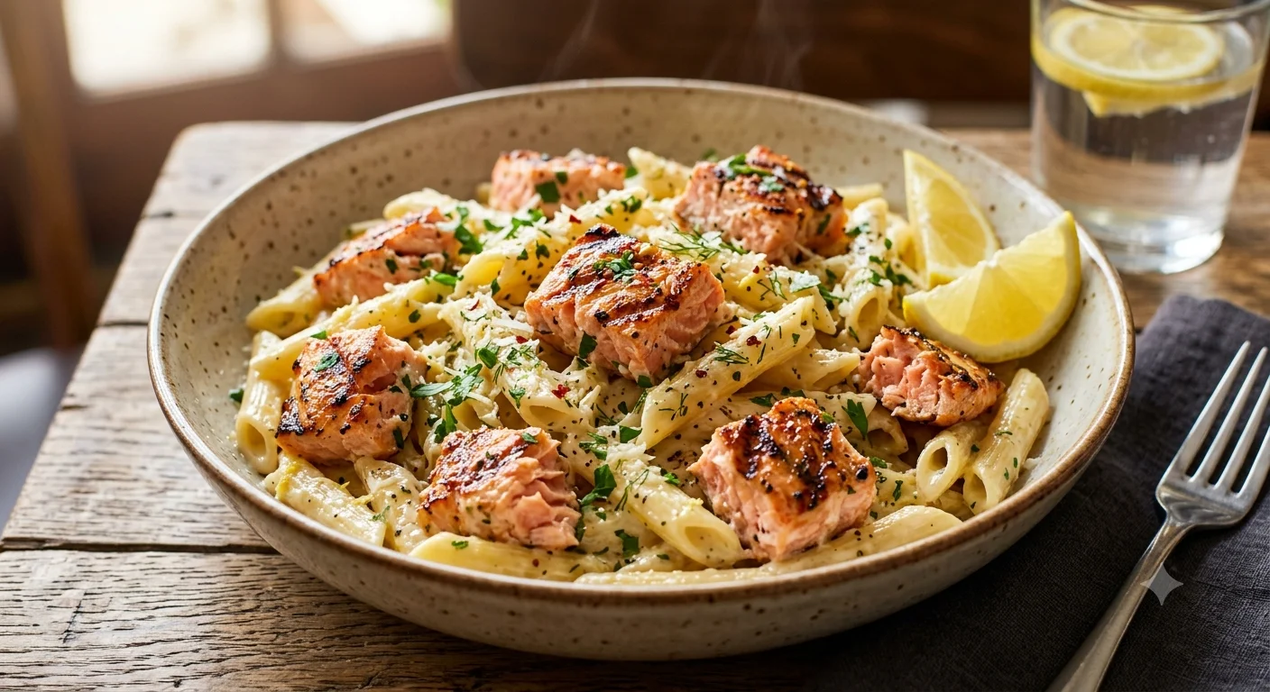 Salmon Lemon Garlic Pasta